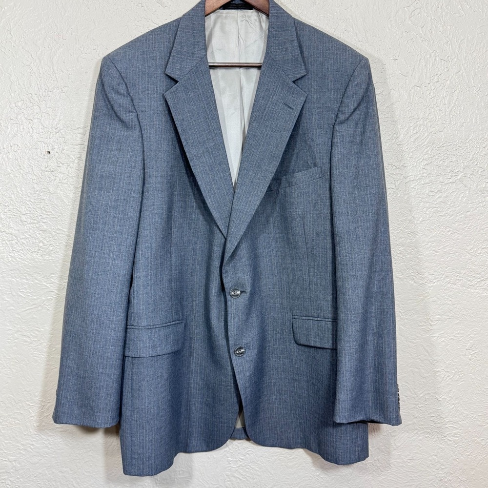 Vtg Johnny Carson Blazer Sport Coat 44‎ USA Union Wool Pinstripe Vented 80s 90s